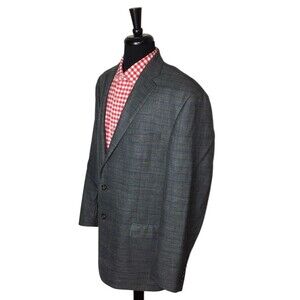 Lauren Ralph Lauren Men Silk/Wool/Linen Blue/Gray Check Sport Coat Blazer 46L